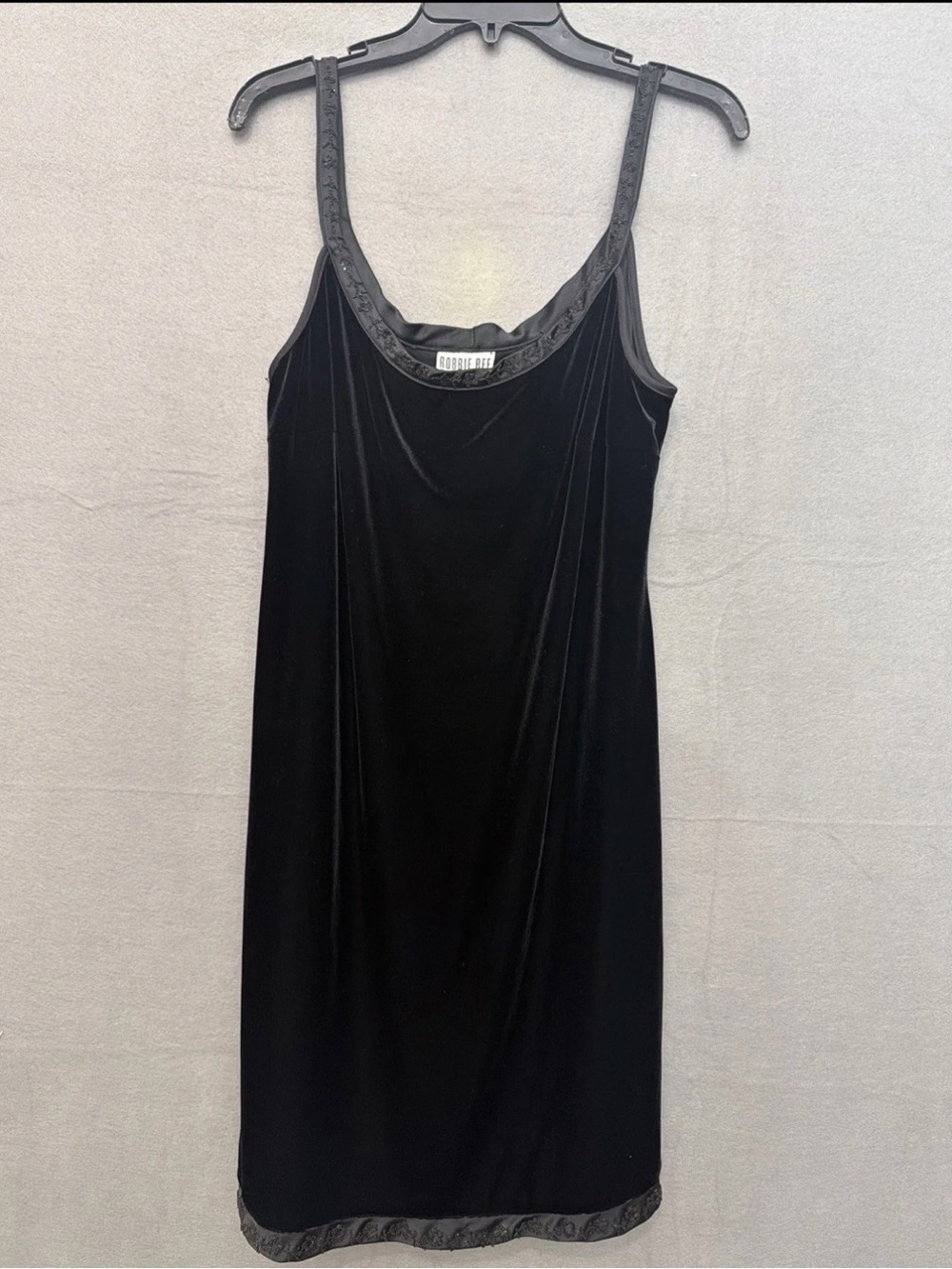 Vintage 90s Robbie Bee BlackVelvet Slip dress satin Trim with intricate beading